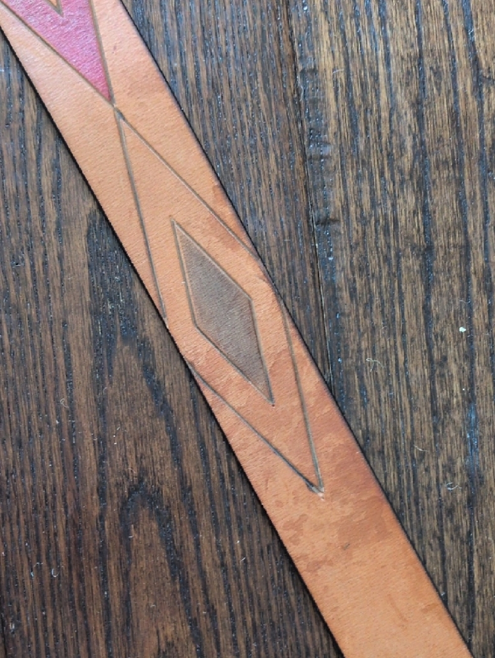 GAP I Vintage Cognac Brown Leather Belt with Red, Green & Black Diamond Belt, M - Picture 9 of 16